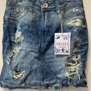 Distressed denim skirt